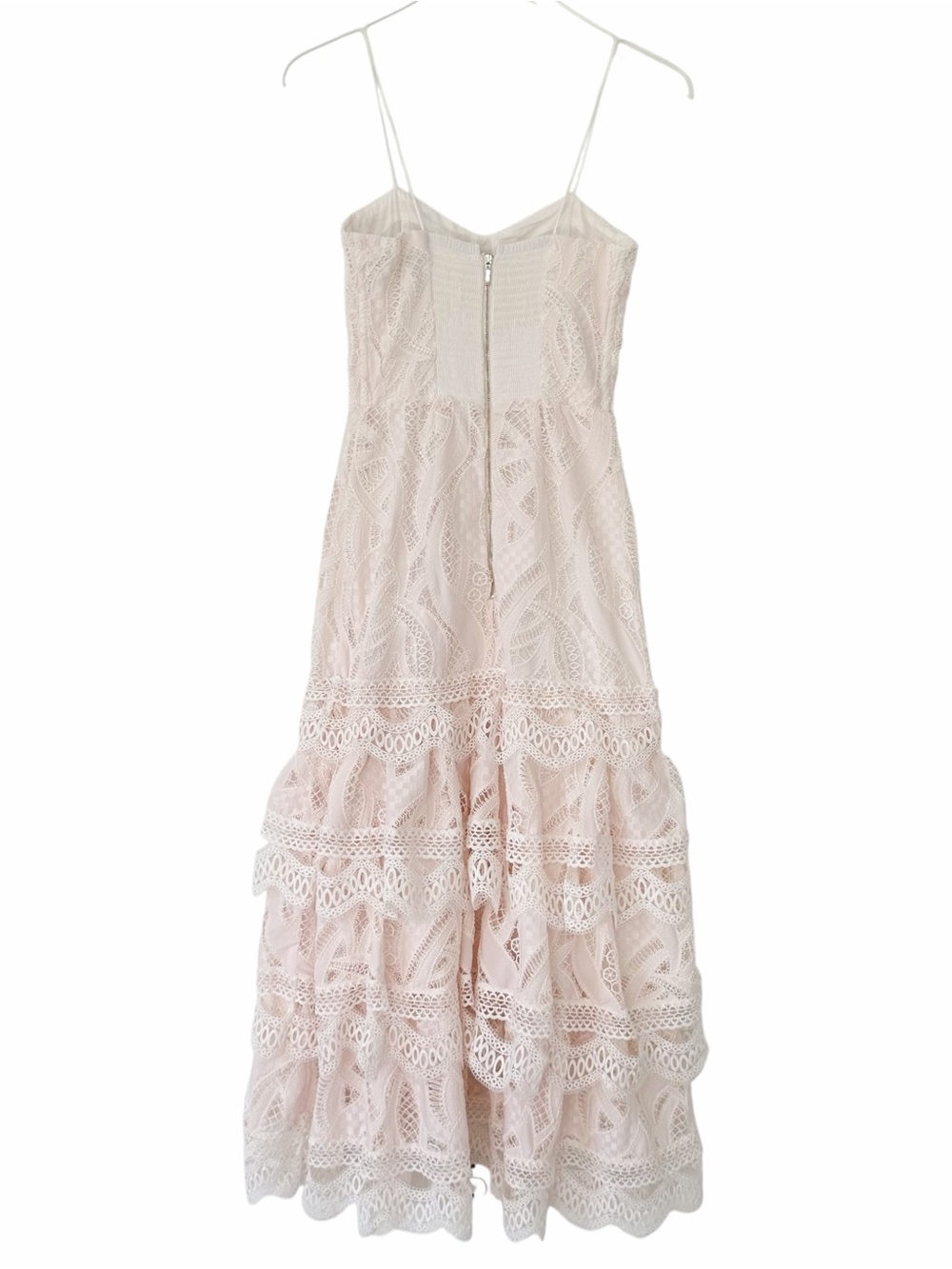 NWOT PatBo Aura Lace Flutter White Light Pink Bridal Midi Dress Size 0 - Picture 10 of 13